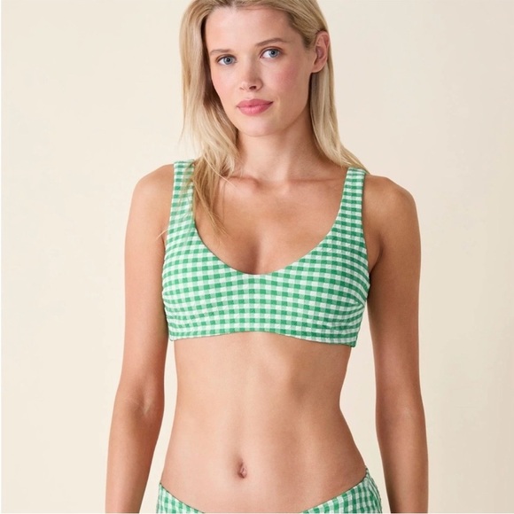Andie NWT Delray Green Gingham Bikini Top 90’s The High Rise Bikini Bottoms Sz L - Picture 10 of 16